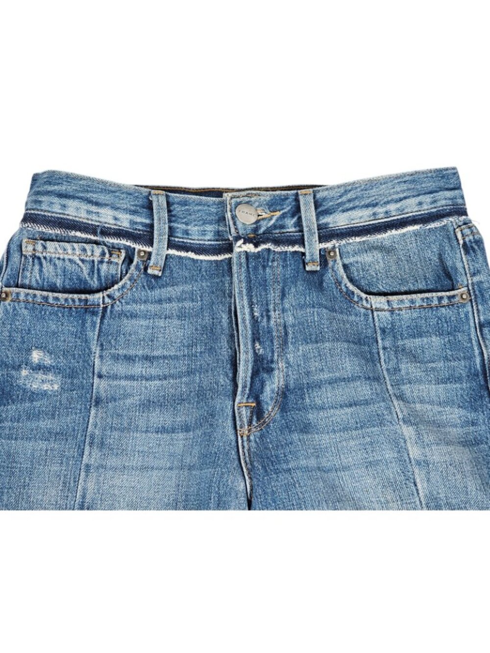 FRAME Womens Le Original Wetherly Mix Crop Jeans Size 24 Blue Raw Hem Distressed - Picture 5 of 13